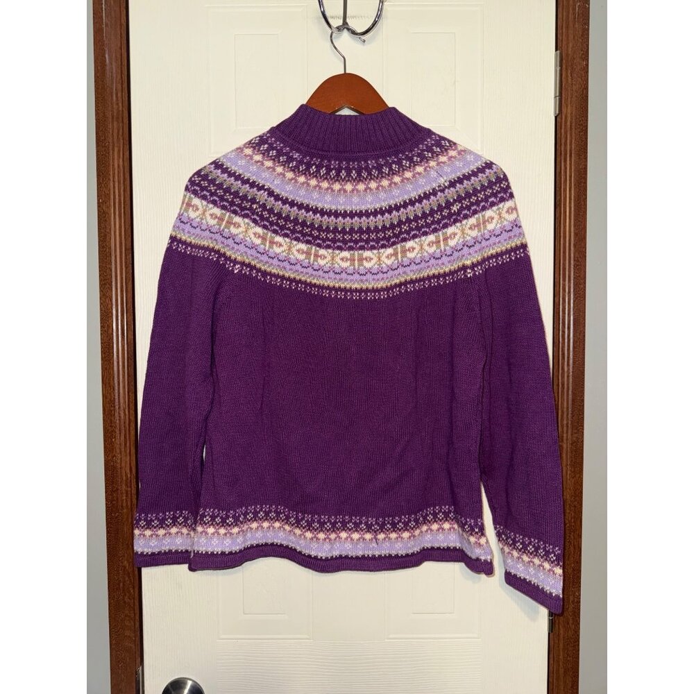 NWT Tiara International Design Purple Full Zip Mock Neck Fair Isle Sweater Med - Picture 2 of 12